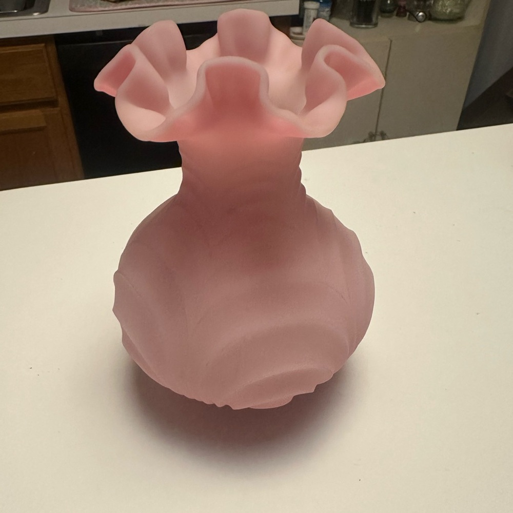 Fenton Pink Ruffled Glass Vase